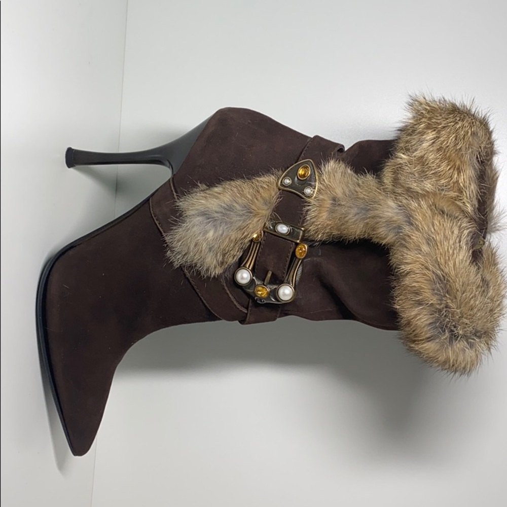 House of Dereon heeled fur trimmed boot